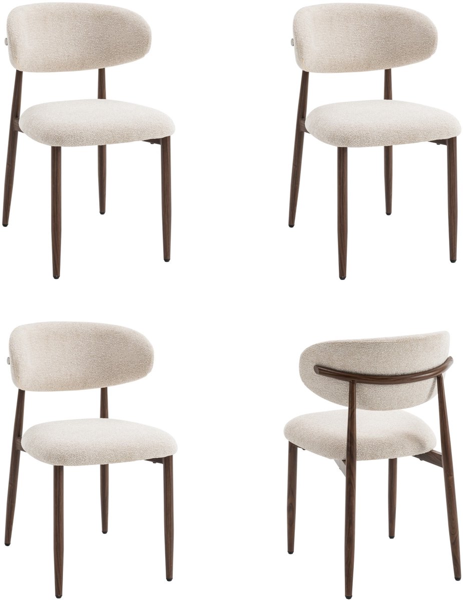 Furnihaus - Celia - Eetkamerstoelen set van 4 - Beige walnoot - Luxe stof en metalen poten
