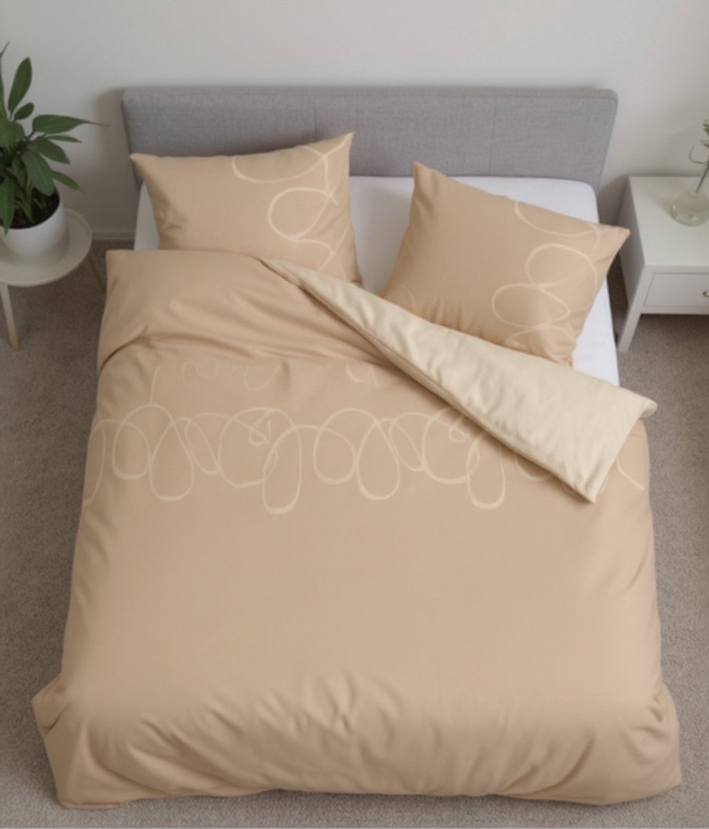 SENZATIONE 100% Katoen Percaline Dekbedovertrek 200x200/220-2x60x70 cm CURLY ZAND