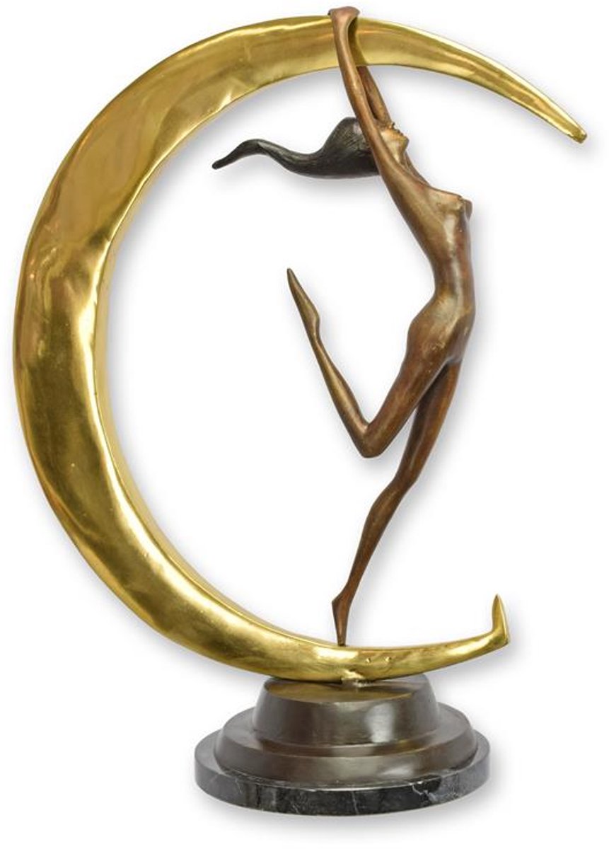 VntiQue Bronzen sculptuur vrouwelijk naakt met halve maan – artistiek beeld van hoge kwaliteit voor luxe interieurdecoratie en stijlvolle kunstcollectie Brons