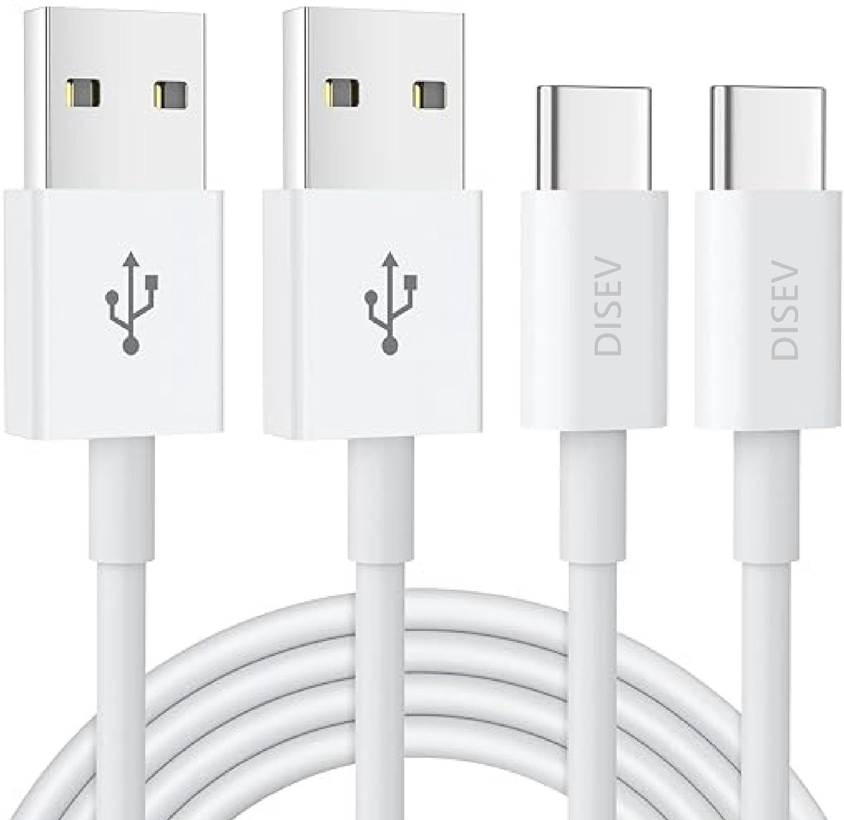 DISEV® - USB C Kabel - USB C Oplader - USB C kabel naar USB - USB naar USB C Kabel - Lader - Oplaadkabel - Laadkabel - 1 meter - Wit