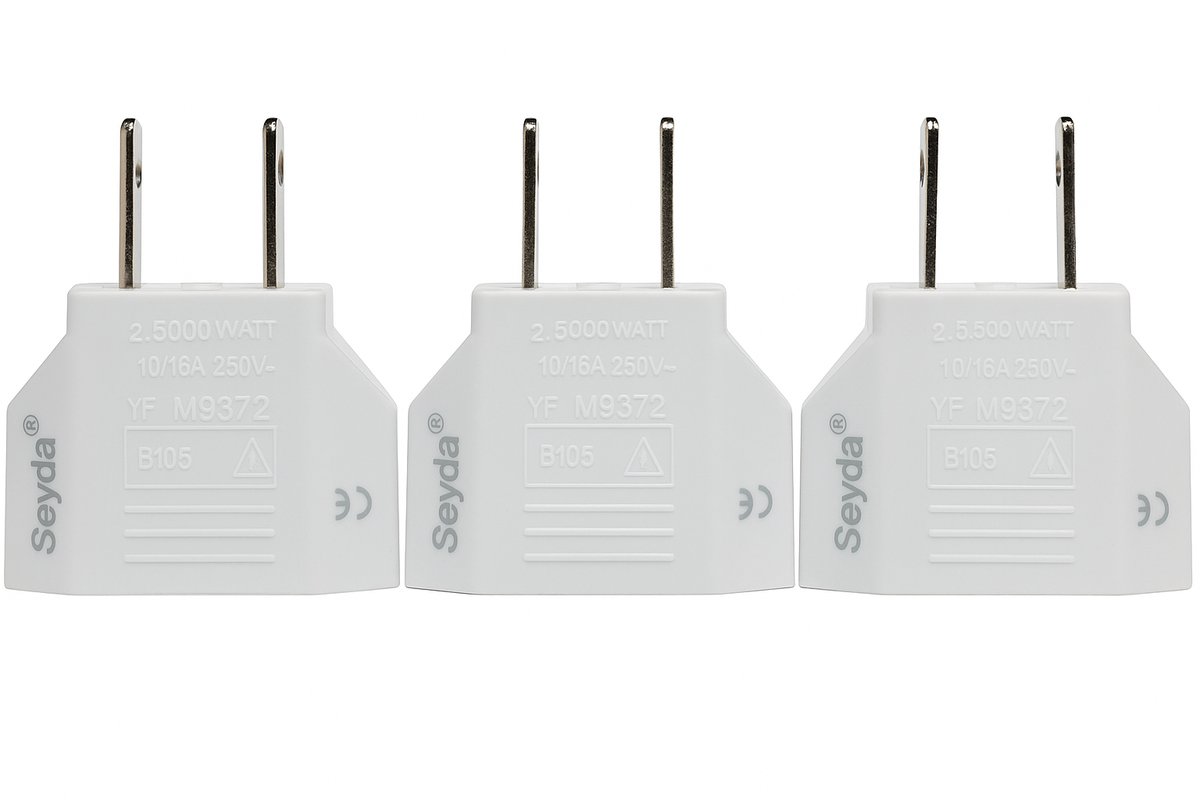 Bol.com Seyda® Reisstekker Amerika - Wereldstekker - EU naar USA/VS - Travel Adapter - Europa naar Amerika - Wit - (3 Stuks) aanbieding