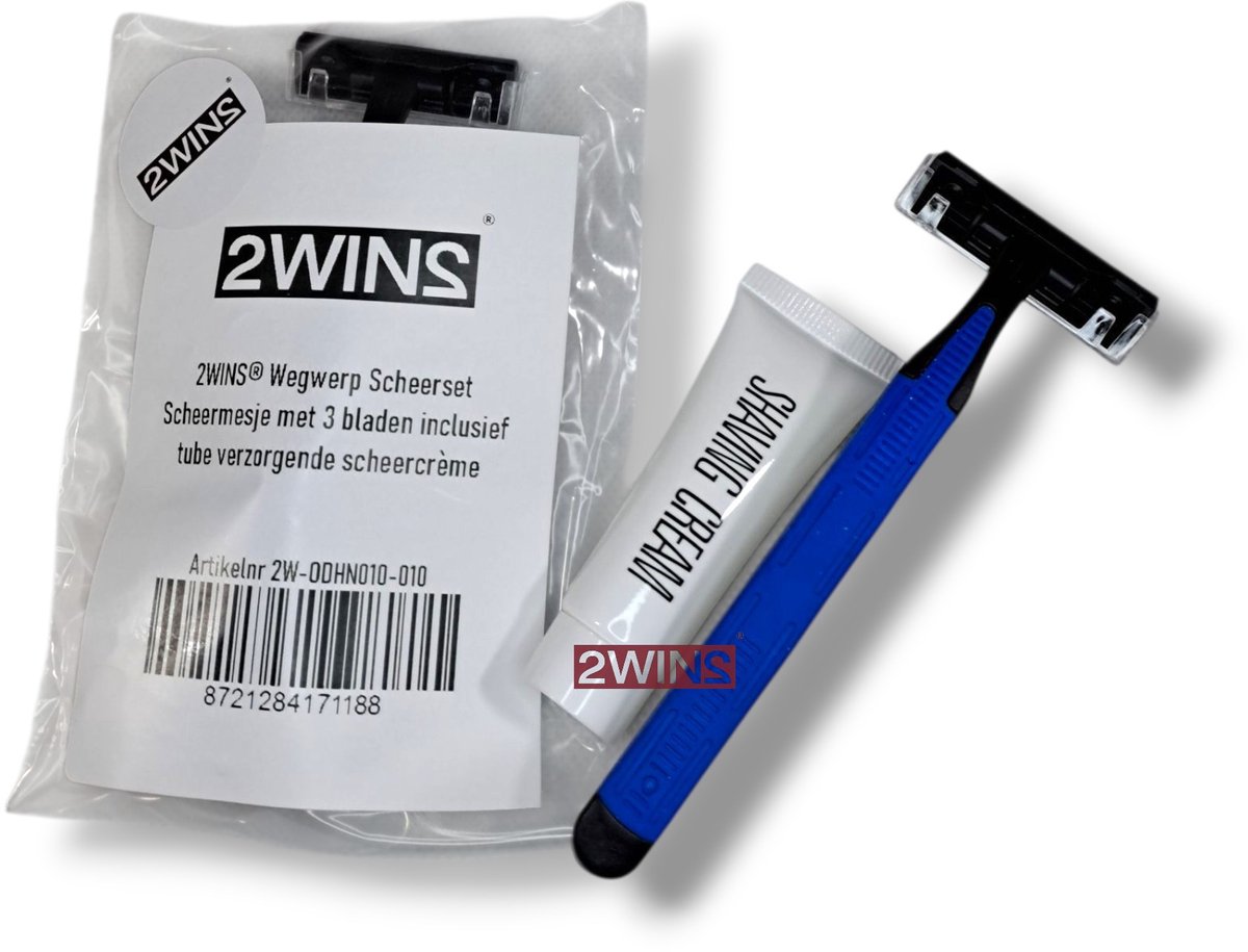 2WINS® Wegwerp Scheerset - Scheermesje met 3 bladen - inclusief tube verzorgende scheercrème - per stuk (B4)