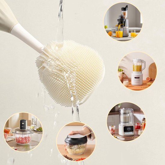 1 stuk - Reinigingsborstel - Uitdrukbare flessenborstel - Multifunctionele knijpborstel - Siliconen reinigingsborstelset voor fopspenen - Beige — afbeelding 4