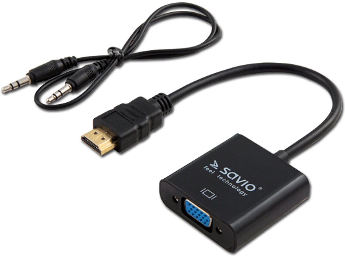 Adapter HDMI naar VGA met Audio Savio CL-23/B Zwart 50 cm