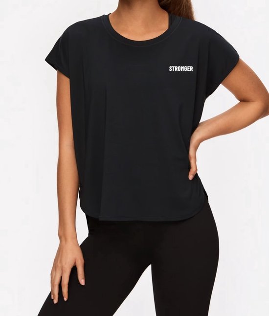 Stronger - Loose T-Shirt - Sportshirt - Dames - Zwart - Maat S