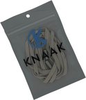 Grijze Knaak veters in een doorzichtige plastic zak met Knaak logo.