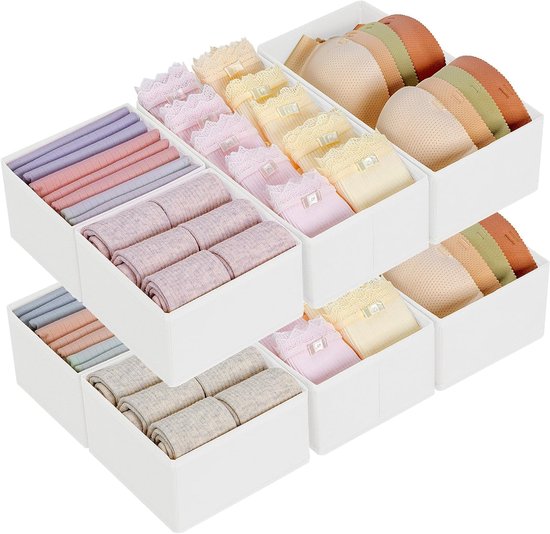 Lifewit Kast Ondergoed Lade Organizer Divider, 8 stuks stoffen opvouwbaar dressoir organizers en opbergbakken voor het opbergen van lingerie, bh, ondergoed, Khaki