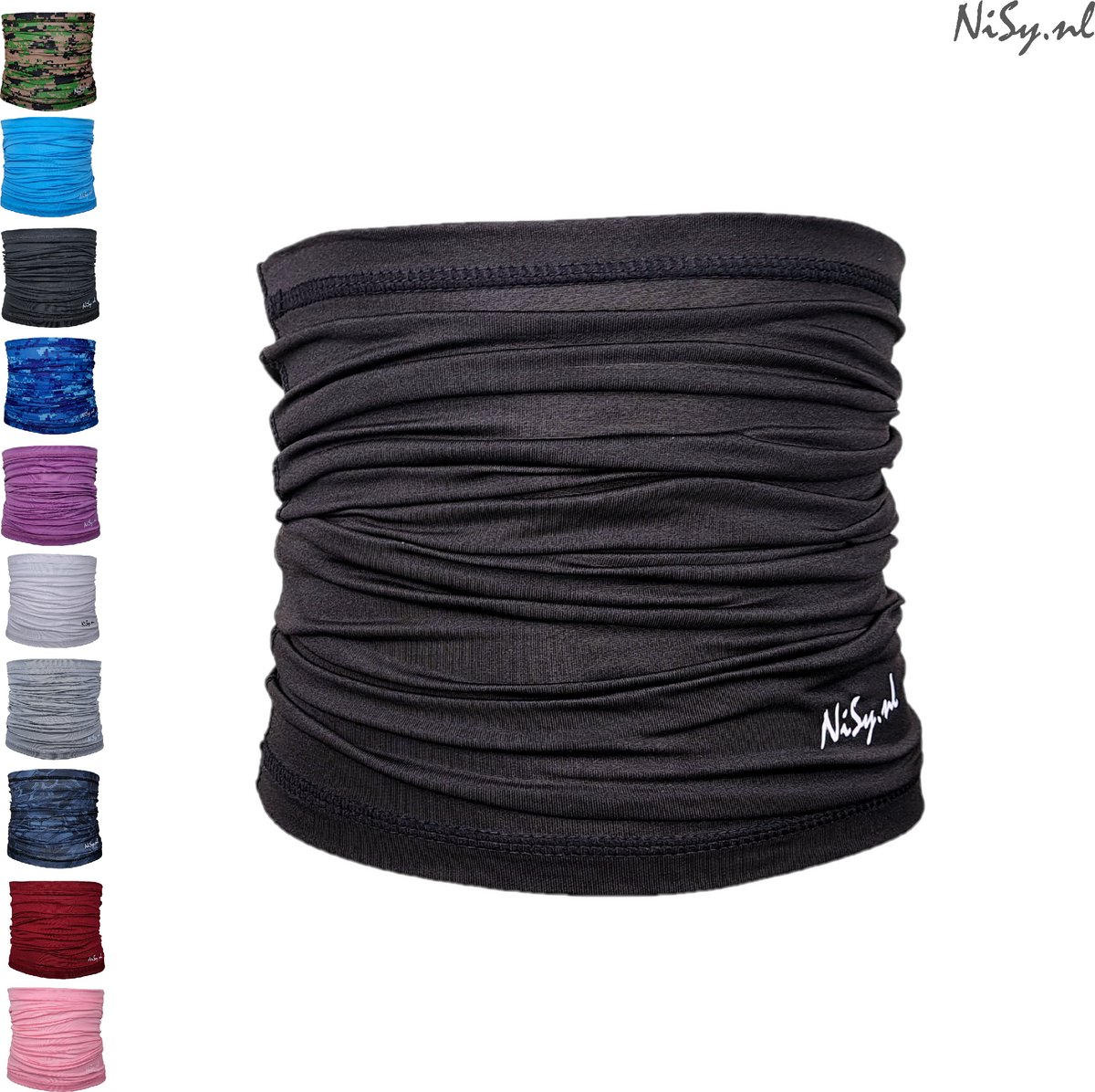 NiSy.nl Multifunctionele Nekwarmer | Sjaal | Bandana | Sporten | Unisex | One Size | Zwart