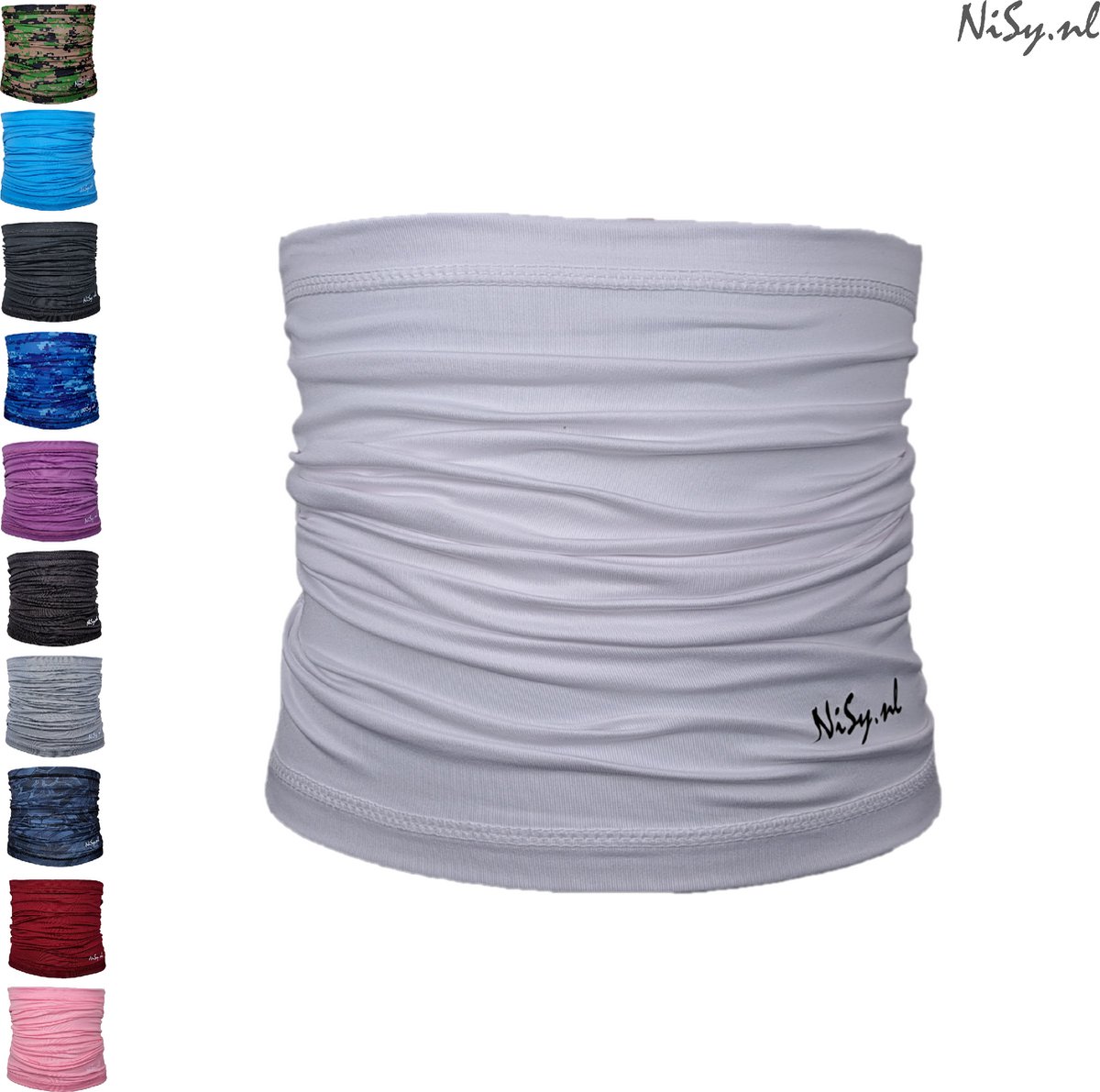 NiSy.nl Multifunctionele Nekwarmer | Sjaal | Bandana | Sporten | Unisex | One Size | Wit