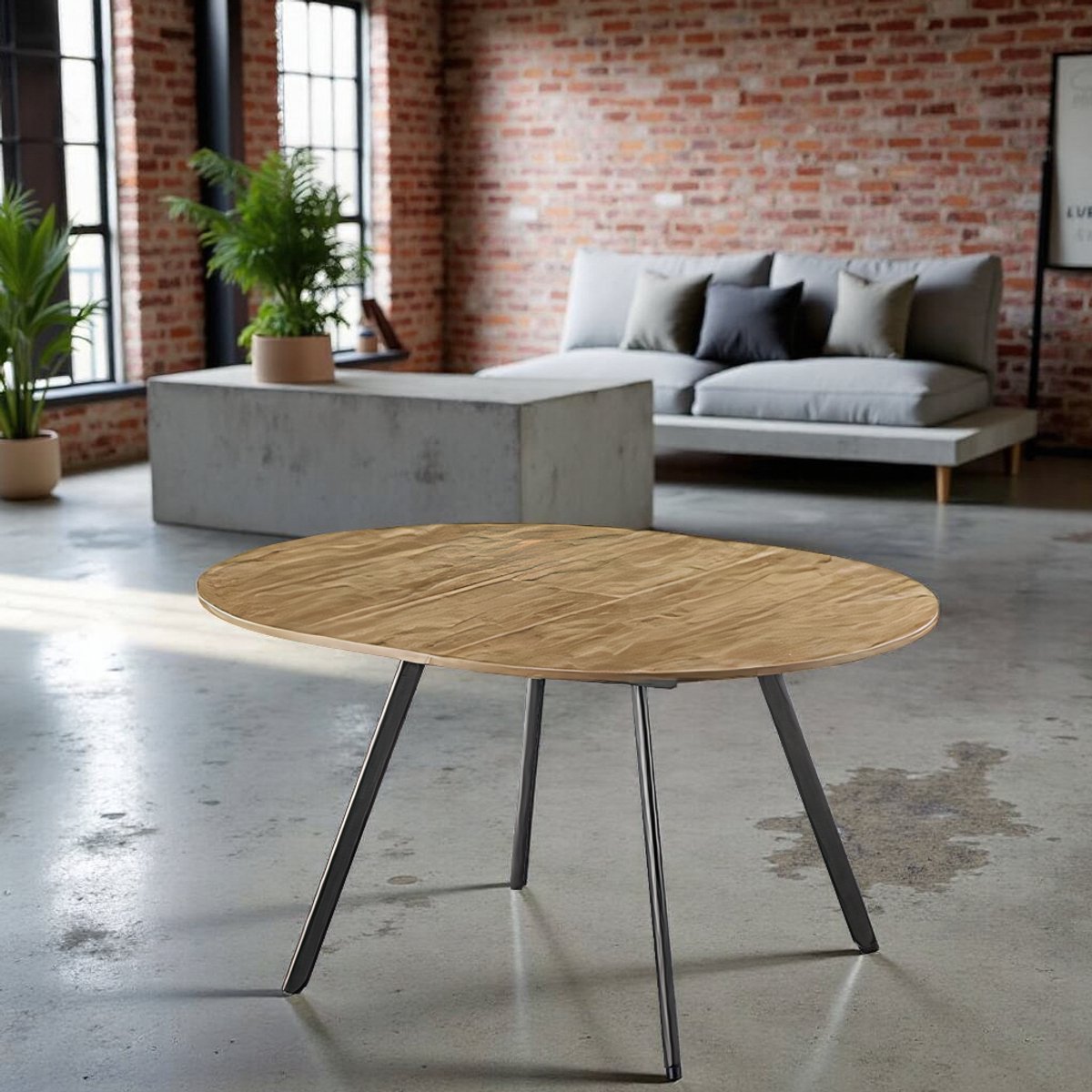 Luxe Ronde Uitschuifbare Eettafel – 120-150 cm – 4-6 Personen – Wildeiken Look met Zwart M