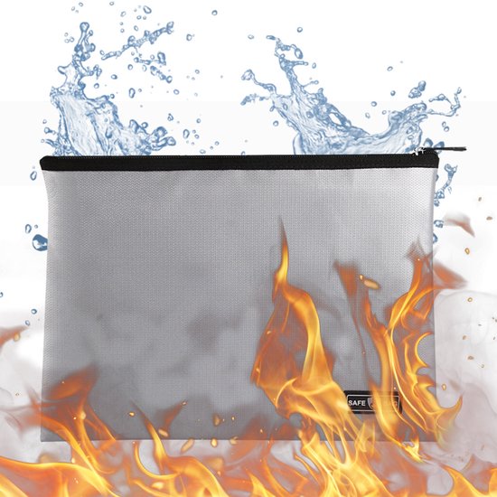 Sac ignifuge, porte-monnaie et documents, 25 cm x 34 cm, sac de rangement de sécurité, étanche et ignifuge, porte-monnaie ignifuge portable avec fermeture éclair, pour documents A4, dossiers et espèces (argent)
