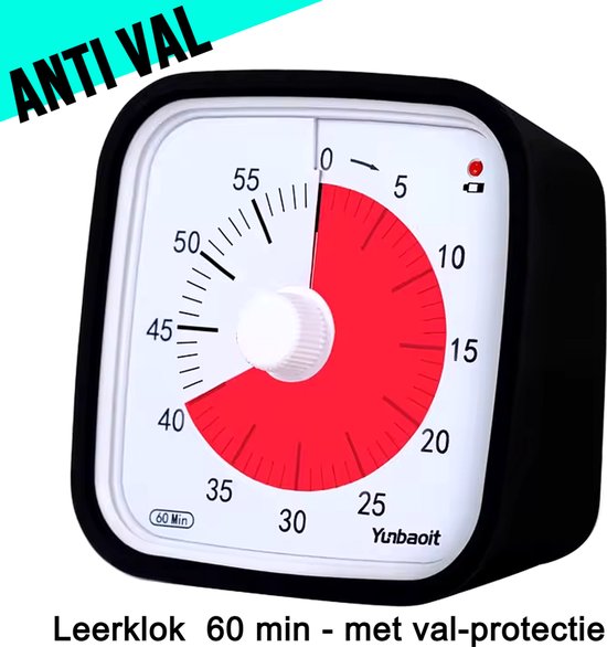 LaGloss® Minuteur visuel de 60 minutes, outil de gestion du temps - Horloge d'apprentissage pour enfants, École, maison, Cuisine, bureau - Minuterie silencieuse avec veilleuse - Zwart Rouge ##