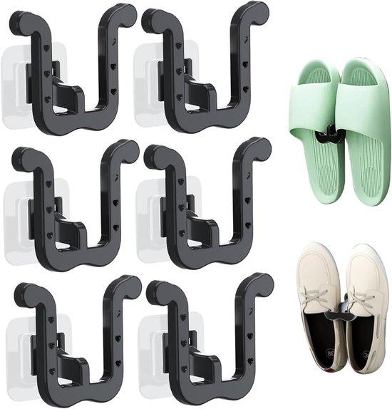 Schoenopbergers - 6 Stuks - Zelfklevend - Schoenen Opbergsysteem - Shoe Rack - Schoenenrek Hangend - Schoenen Organizer - Wandgemonteerd Schoenenrek - Schoenenhouder - Zonder Boren - Geschikt Voor Vadkamer/Slaapkamer/Woonkamer - Zwart