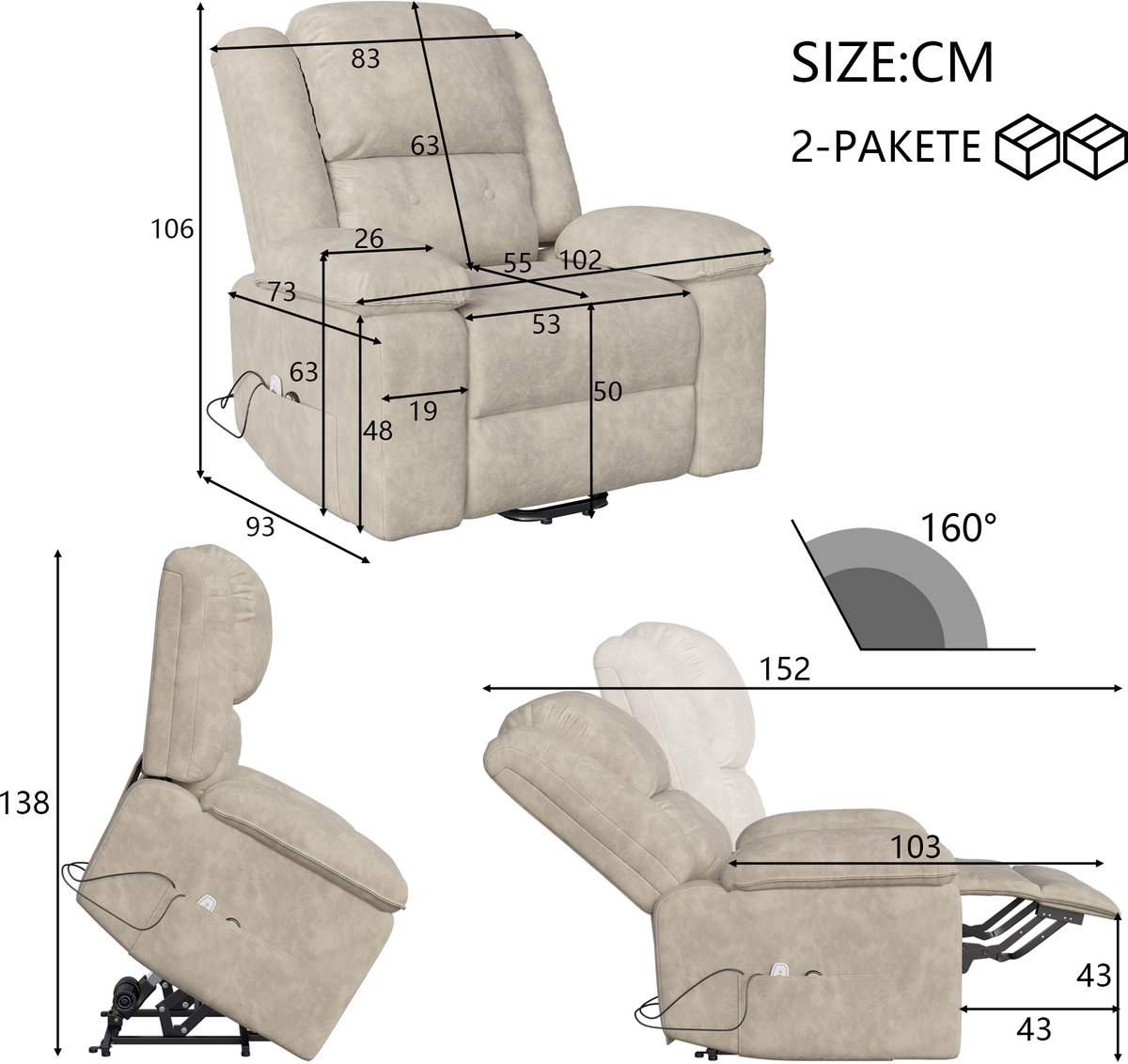 Afbeelding 2 van Elektrische Relaxfauteuil Massage en Verwarming Bruin