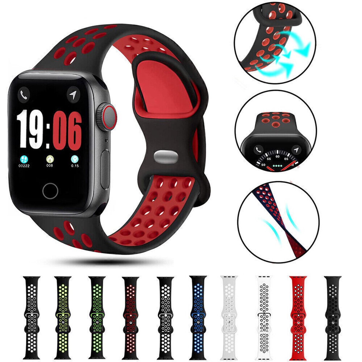 Geschikt voor Apple Watch iWatch-serie 38-40-41-S10(42) mm heren zacht - zwart met rood