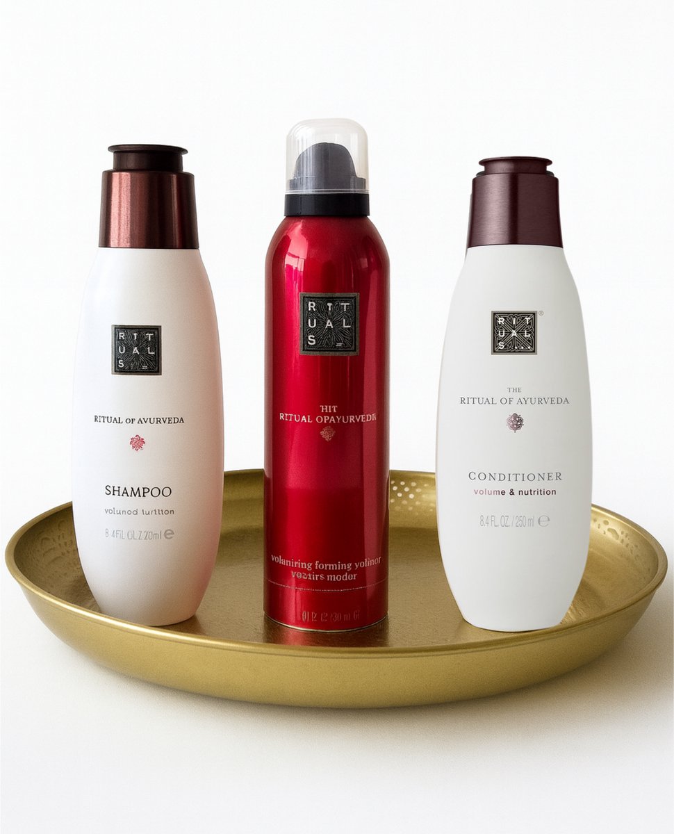 Rituals - Ayurveda - Luxury Set - Shampoo 250 ml + Conditioner 250 ml + Shower Gel 200 ml + Stijlvol Gouden Rond Dienblad