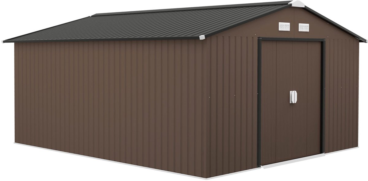 Tuinhuisje – Tuinberging – Tuinschuur – Gereedschapsschuur – Berging – Gegalvaniseerd Staal – 12,4 m² Met Schuifdeur En Fundering