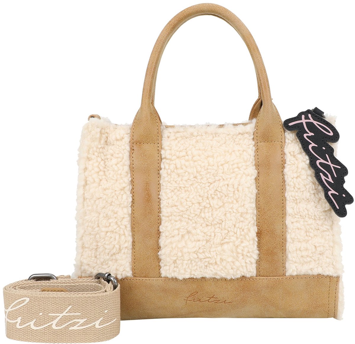 Fritzi aus Preußen Schoudertas Handtas Fritzi Square Limited Teddy Crossbody Bag Camel Crème