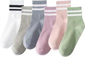 Sokken - 6 Paar sokken - Voordeelbundel dames sokken Maat 36/40 - Sokken Dames - mode gestreepte atletische sokken - kousen - Dames Sokken Effen Kleur - Lange sokken - herfst Sokken - zacht, absorberend, ademend - alle seizoen sokken voor vrouwen