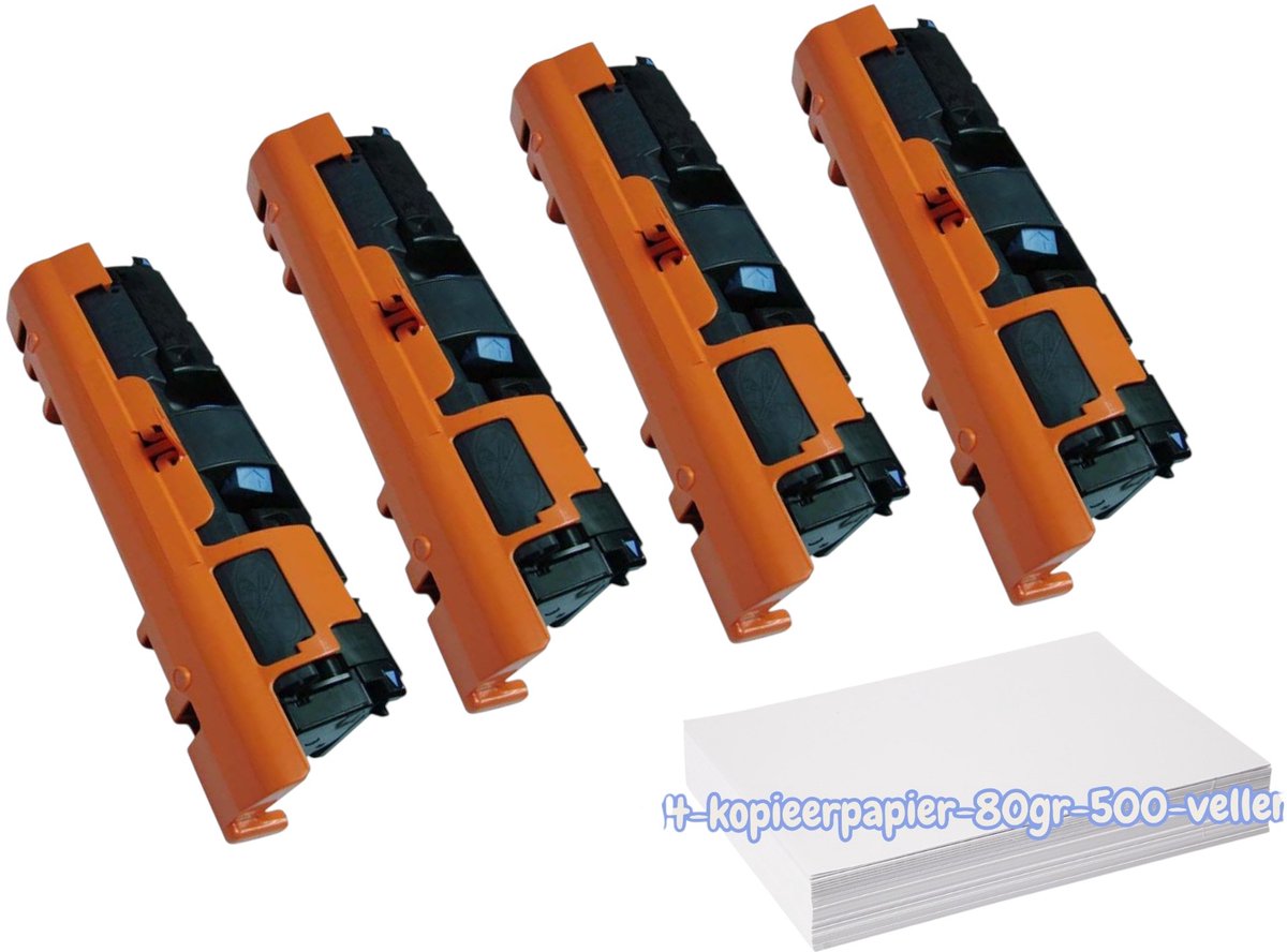 KATRIZ® huismerk toner Q3960A Zwart + Q3961 Cyaan + Q3962 Geel + Q3963 Magenta (HP122A) + Kopieerpapier-A4-80GR-500vellen-wit | Geschikt voor HP Color LaserJet 2550 series/HP Color LaserJet 2820 series/ HP Color LaserJet 2840 series/ Canon LBP5200