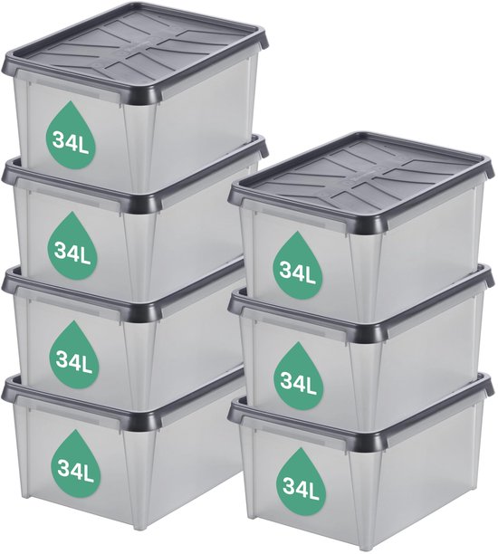 Jive Dekobox - Set van 3 decoratieve opbergdozen van 5 l met deksel, plastic (gerecycled PP), zwart, 3x5 l (26,5 x 18,5 x 20 cm
