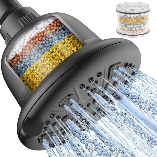 SNQ Douchekop - 7 Straalsoorten - Handdouche - Waterbesparend - Drukverhoging - Grote douchekop - Chrome Afwerking - Zwart