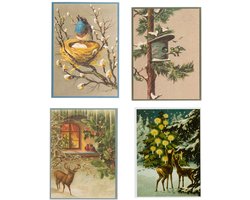 Nostalgische kerstkaarten - 4 stuks - Klassieke Vintage afbeeldingen - Winter - Sneeuw - Feestelijk - Jaarwisseling - Oude Brocante kerstkaarten…