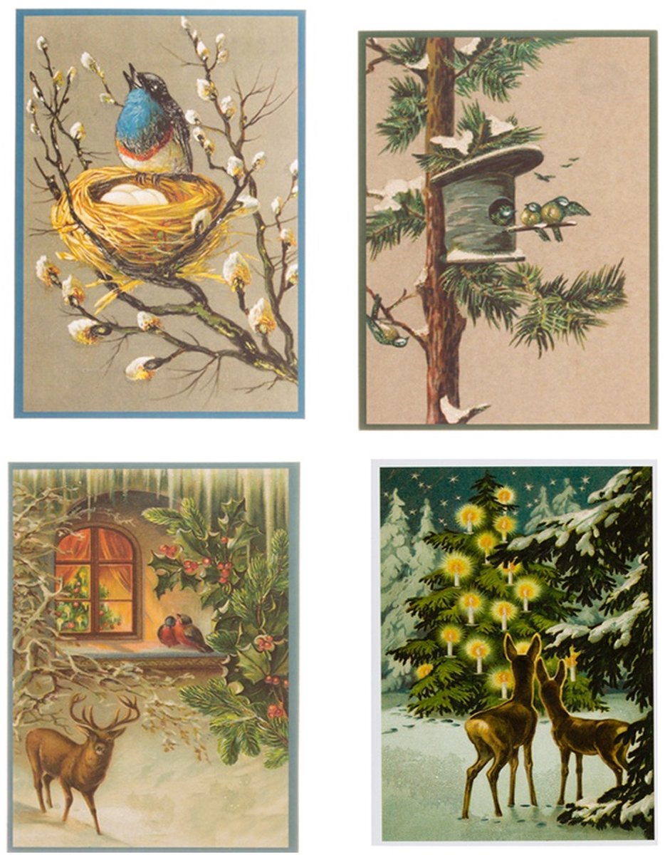 Nostalgische kerstkaarten - 4 stuks - Franz_Josef - Klassieke Vintage afbeeldingen - Winter - Sneeuw - Feestelijk - Jaarwisseling - Oude Brocante kerstkaarten 15X10,5 en 14X9