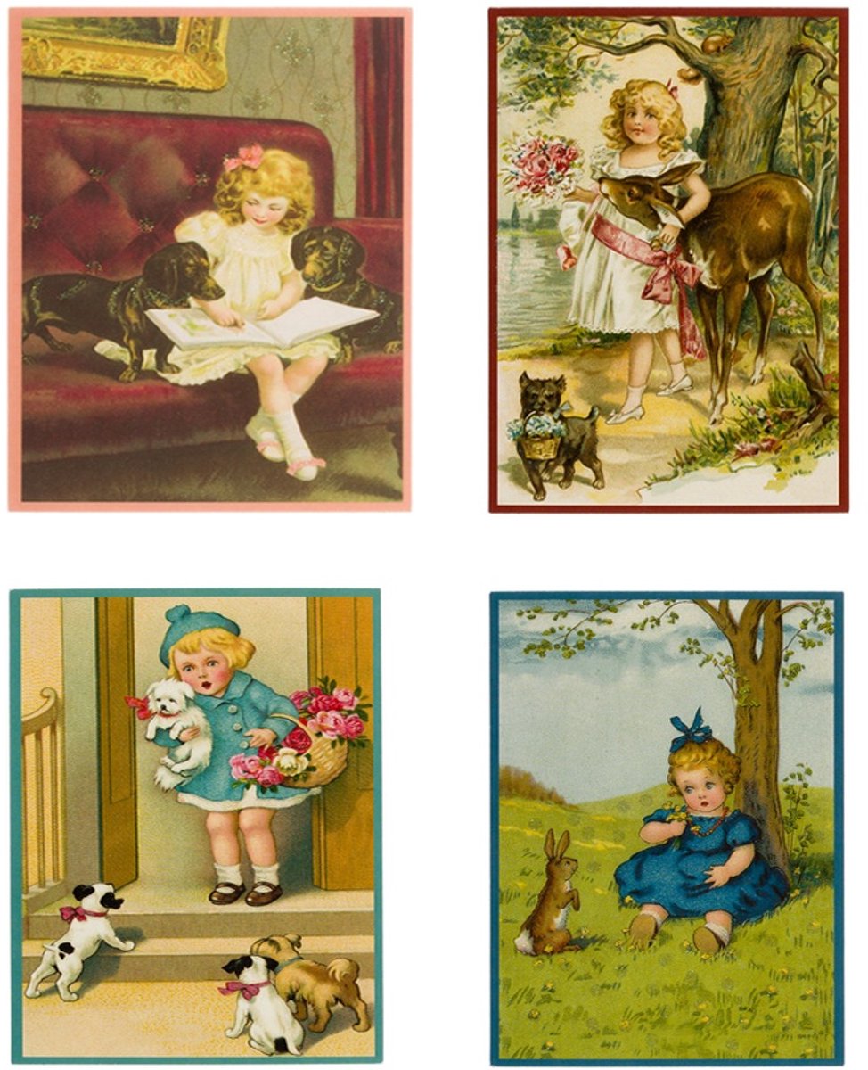 Nostalgische kaarten - 4 stuks - Franz_Josef - Klassieke Vintage afbeeldingen - nostalgische ansichtkaarten - prentbriefkaart - dieren - kinderen - Feestelijk - verjaardag -Oude Brocante briefkaarten