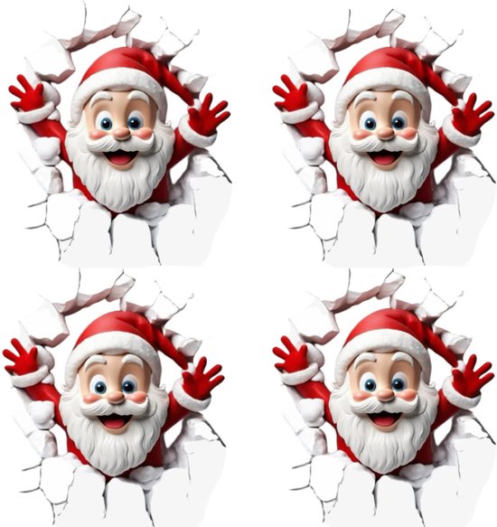 Kerst raamstickers-Sinterklaas raamstickers-3D muurstickers-4 vellen - Kerst wc-bril stickers -25*29cm - Kerst muurstickers - 3D Kerstman die door de muur breekt - interessante kerst muurdecoratie benodigdheden-Nieuwe kerstproducten 2025