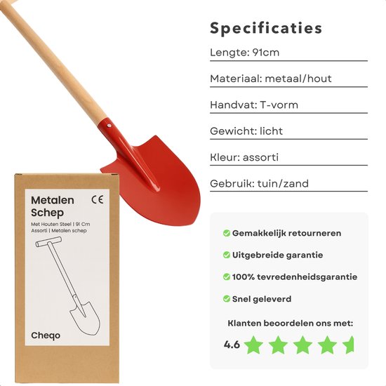 Cheqo® Metalen Schep - Houten Steel - Tuin Gereedschap - Willekeurige Kleur - Stevige Schep - Lange Steel - Tuinwerkzaamheden - Schep Voor Tuin - Duurzame Materialen - Multifunctionele Schep van Merkloos	 — afbeelding 4