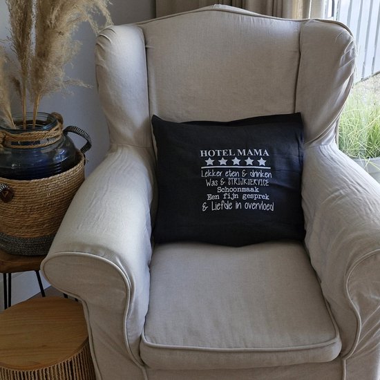 Coussin coussin avec texte imprimé cadeau | maman d'hôtel | gris avec du blanc avec remplissage | 50x50 cm | anniversaire de la mère grand-mère femme