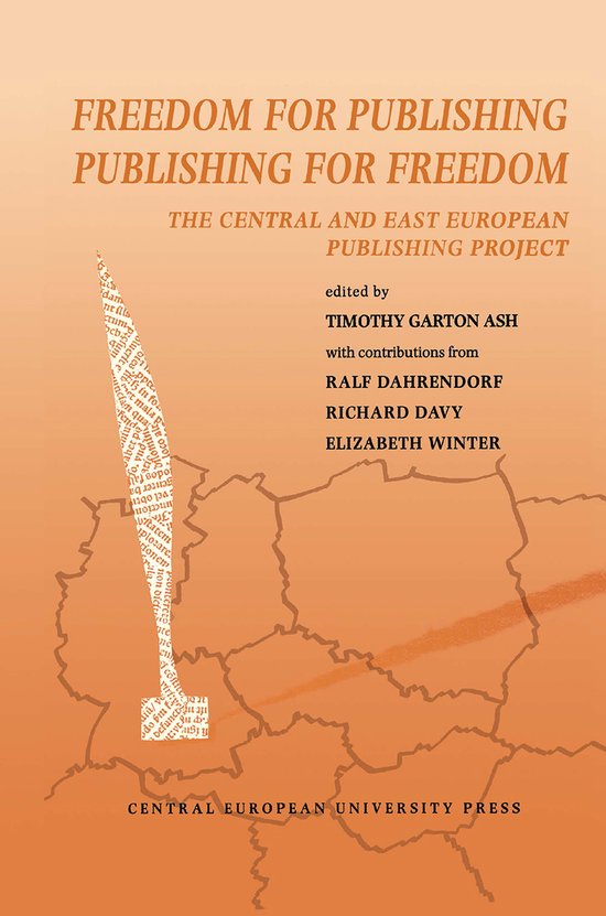 Livre 'Freedom for Publishing, Publishing for Freedom' avec couverture orange, texte blanc et carte de l'Europe de l'Est.