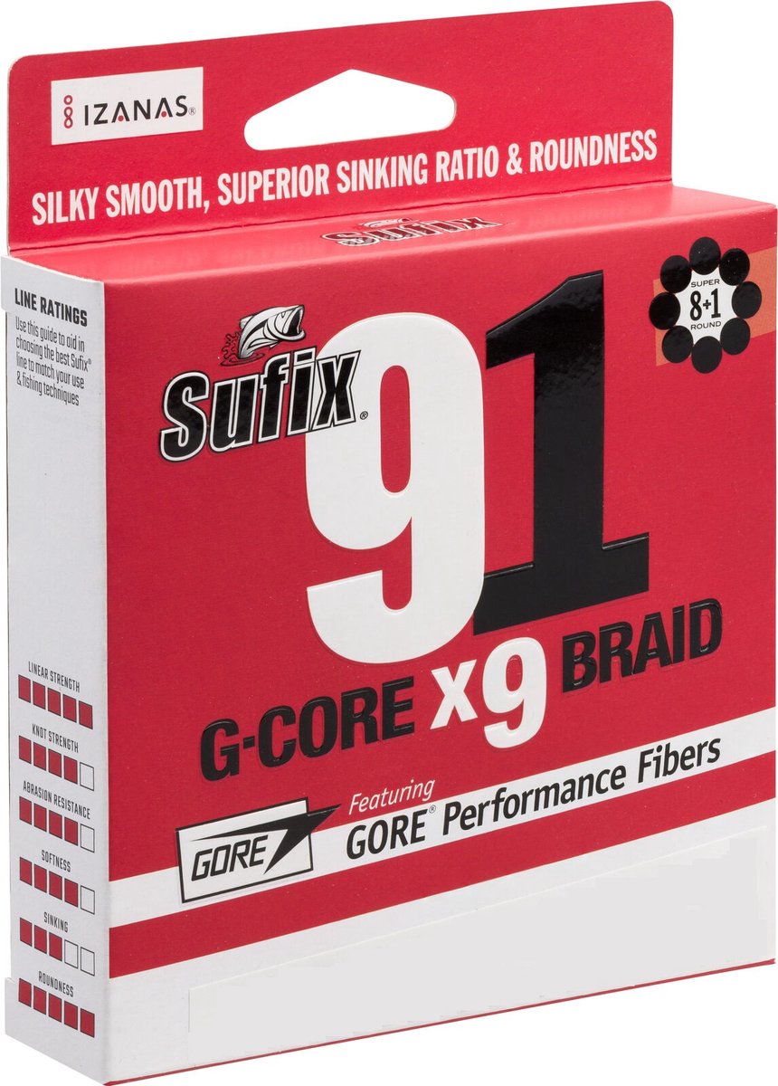 Sufix 9 Braid 0.37mm 33Kg 300M Low Vis Green