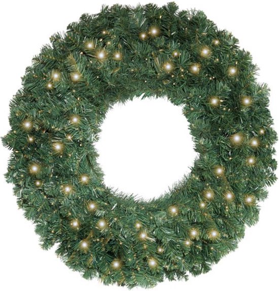 Memphis - Couronne de Noël - avec 220 branches - avec lumières LED chaudes intégrées 70 pièces - 60 cm de diamètre - à piles