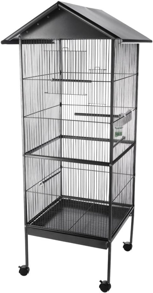 Luxe Grootte Papegaaienkooi op Wielen - Parkietenkooi - Grote Vogelkooi voor Binnen - Zwart