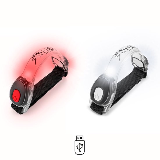 LED - Bracelet Siècle des Lumières - Feux de course - Rechargeable par USB - Lot de 2 - Rouge + Wit