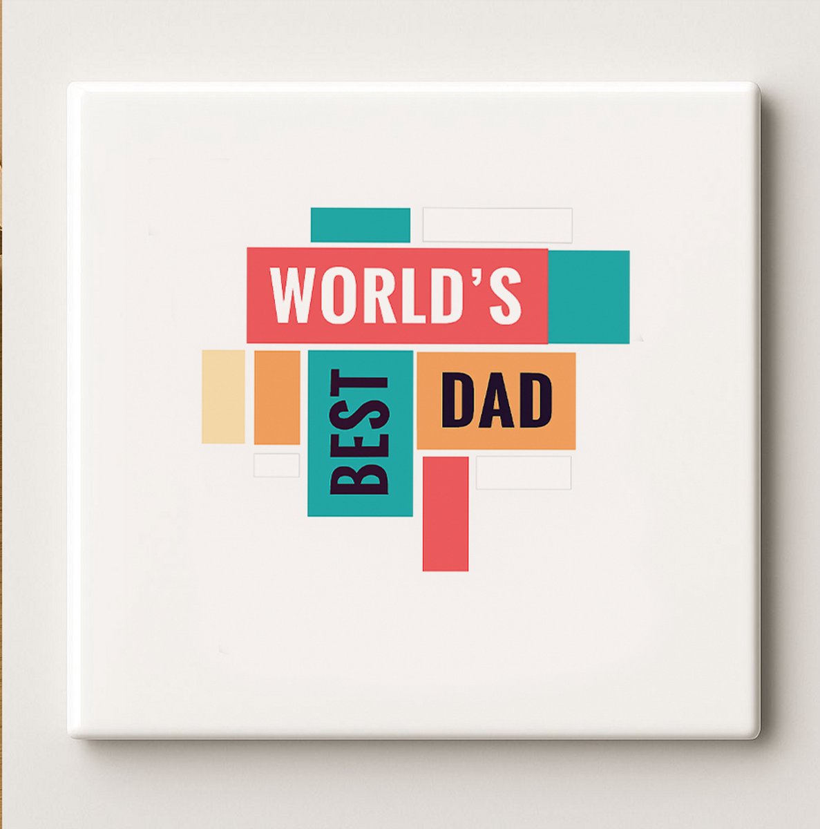 Nevolis World’s Best Dad Tegel 15x15cm – Moderne Kleurrijke Keramische Wandtegel, Perfect Vaderdag Cadeau of Woondecoratie voor Papa Multi Color