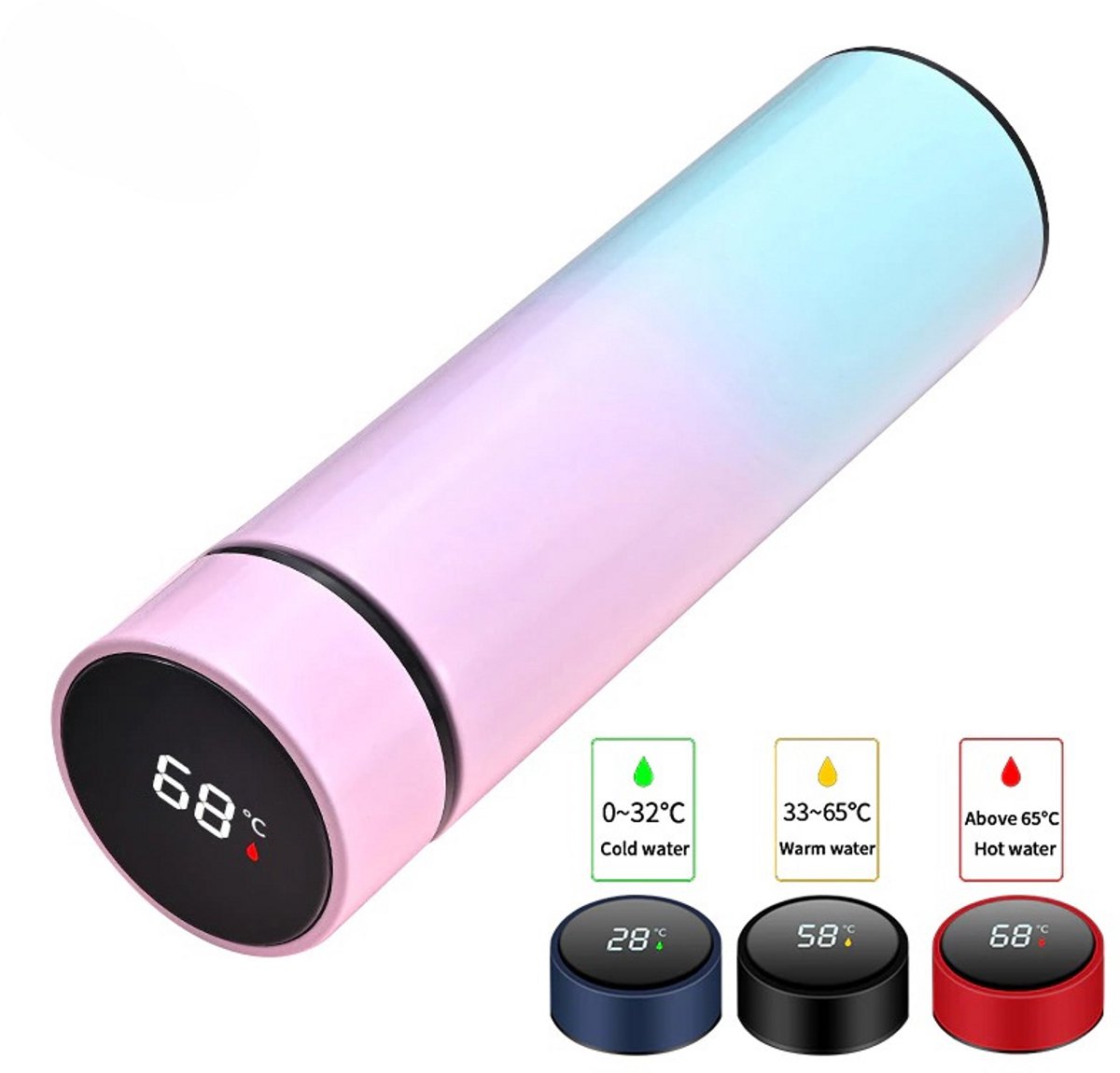 Thermosfles 500ml met Temperatuur Display – RVS Isolatiefles – Warm & Koud – Lekvrij – Waterfles – Roze Groen