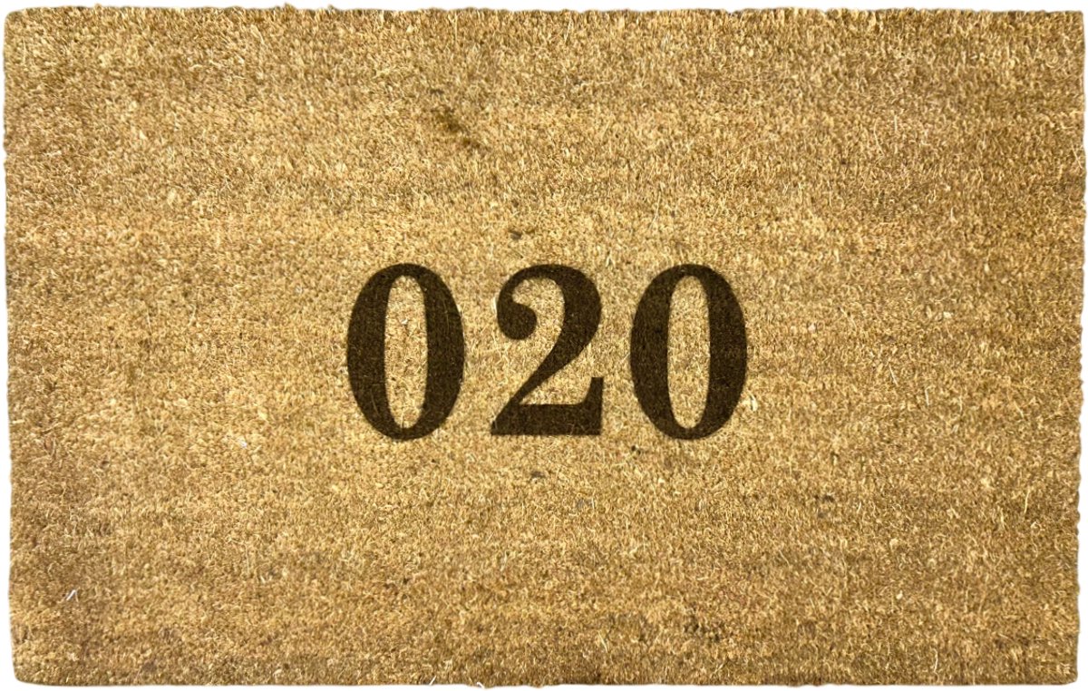 Deurmat - Deurmat met tekst - 020 - Amsterdam - Postcode - Deurmat kokos - Deurmat binnen - 40x60 cm - Kleur bruin - Verjaardagscadeau - Geschenk