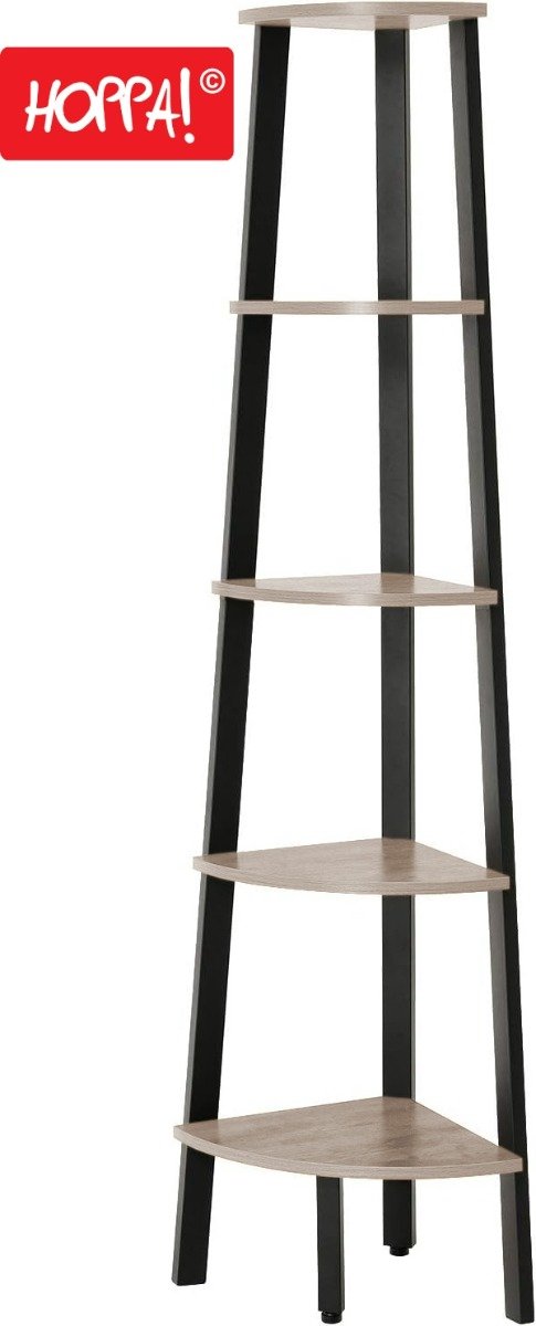 Hoppa! | Hoekkast 5-laags | Greige/Zwart | Metaal | 34 x 34 x 159 cm (B x D x H)