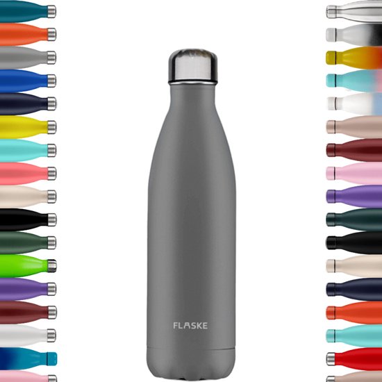 FLASKE Original 750ML RVS Stone - Waterfles & Thermosfles - Sportfles - Dubbelwandig Isolerend - 24u Koud & 12u Warm - Lekvrij - Grijs