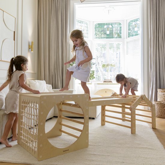 Babiem® Ben - Klimrek - Complete Set - Glijbaan - Kinderspeelgoed - 4-in-1 - Duurzaam FSC Berken Multiplex- Klimrekken & Balansspeelgoed - Glijbaan Peuter