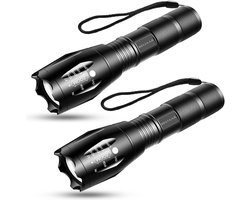 Besjaar Zaklamp - Militaire Zaklamp - 2 Stuks Zaklampen LED - 2000 Lumen - IP65 Waterdicht - Zwart