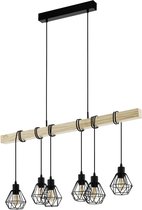 EGLO Townshend 5 Hanglamp - E27 - 100 cm - Zwart/Bruin - FSC Hout