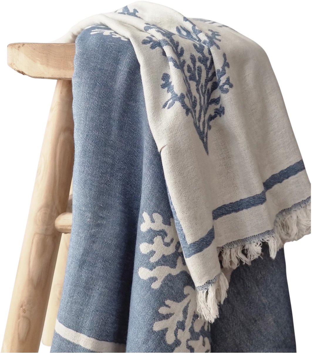 Ederlezi- Jacquard Hamamdoek - Peshtemal - Saunadoek - Koraal Blauw - %100 Katoen - 90x170cm