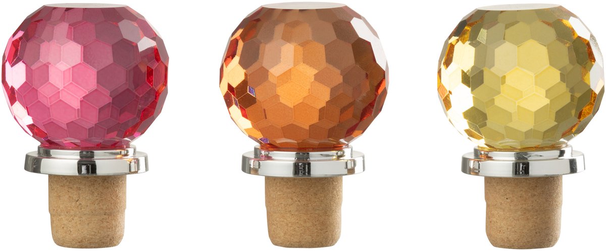 J-Line flessenstop Bal - glas - mix - 3 stuks