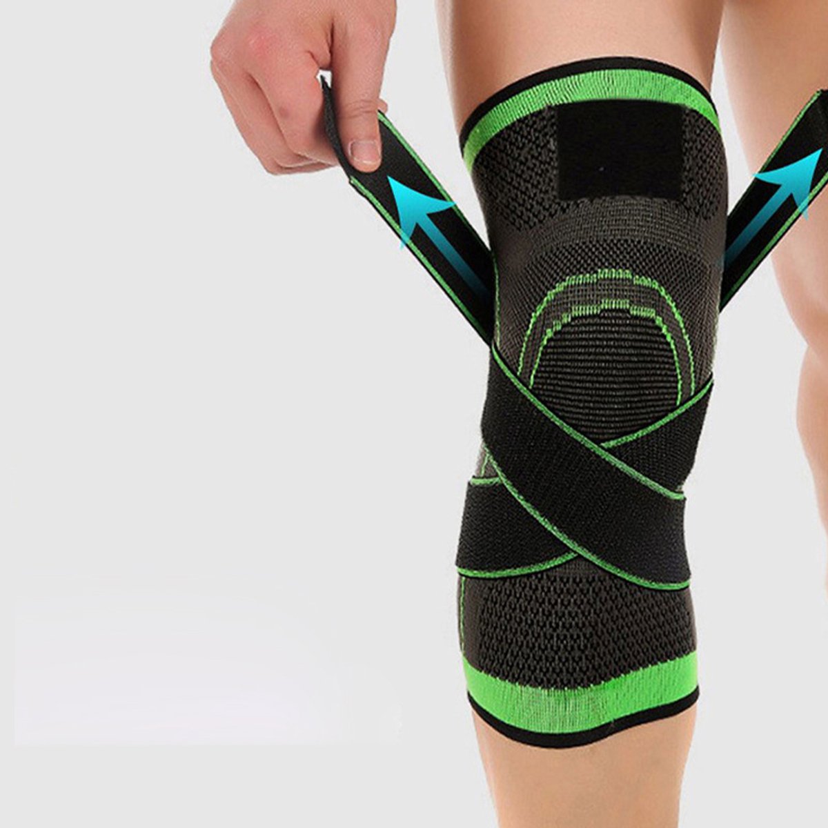 Jonyx - Kniebrace - Knieband - Compressie - Bandage - Knee sleeve - Tegen blessures - Elastisch - Grijs/groen - Met wikkelbanden - Maat L