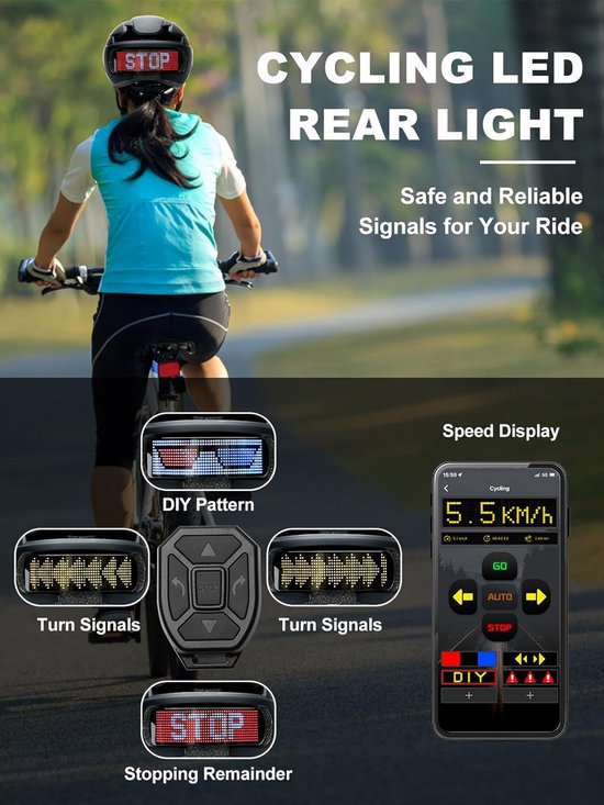 Fietshelm Met LED-display, App-gestuurd, 8 Ventilatieopeningen, Verstelbaar, Voor Race En Mountainbike
