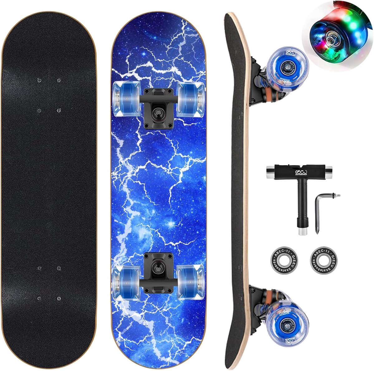 Kleurrijke Skateboard met Knipperende Wielen voor Beginners en Kinderen Compleet Board van 9-laags Canadees Esdoorn
